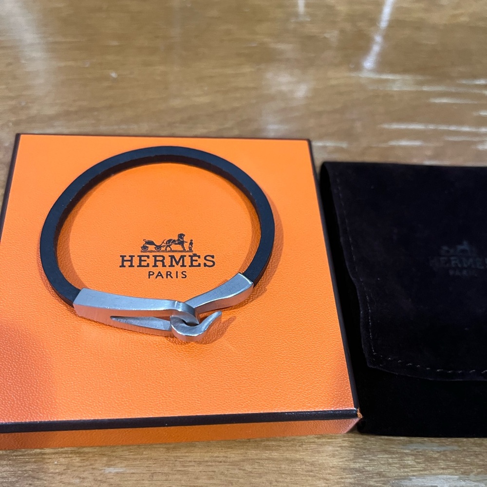 Hermes leather bracelet with silver clasp